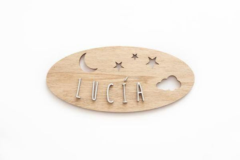 Customizable Plaque - Stars & Moon - Natural