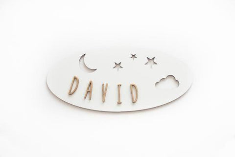 Customizable Plaque - Stars & Moon - White