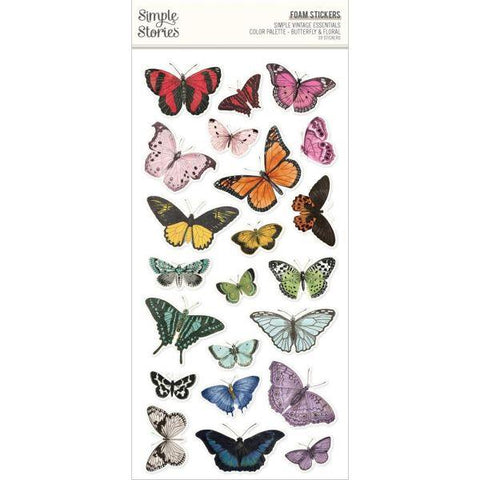 Simple Vintage Essentials Color Palette - Foam Stickers - Butterfly & Floral