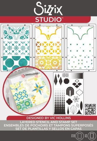 Sizzix Studio - Stamp & Stencil Set - Geometric