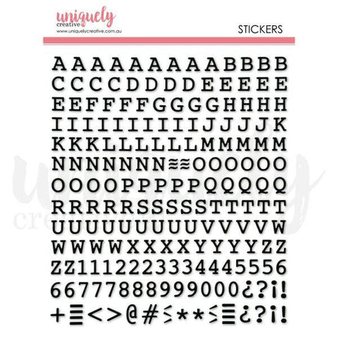 Puffy Black Alpha Stickers - Uppercase