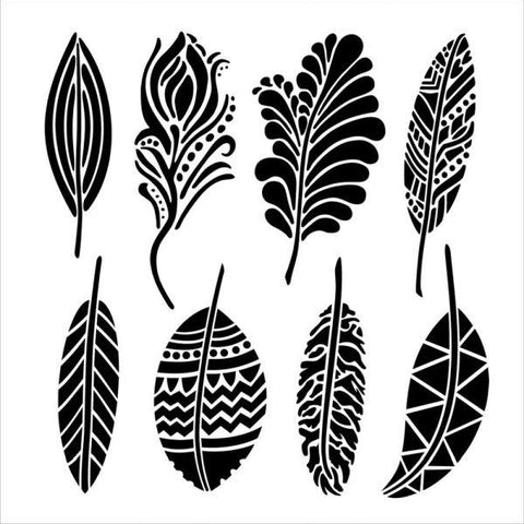 Stencil - 6x6 - Fancy Feathers