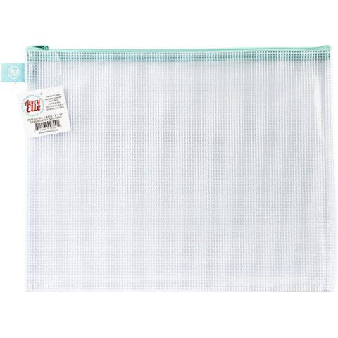Aqua Large Zippered Vinyl Mesh Pouch
