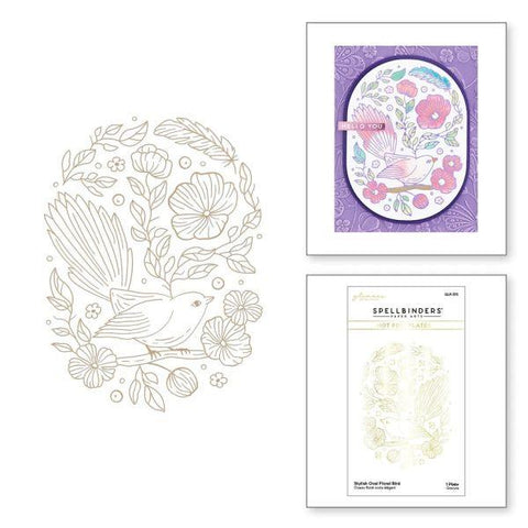 Stylish Ovals Collection - Stylish Oval Floral Bird Glimmer Hot Foil Plate